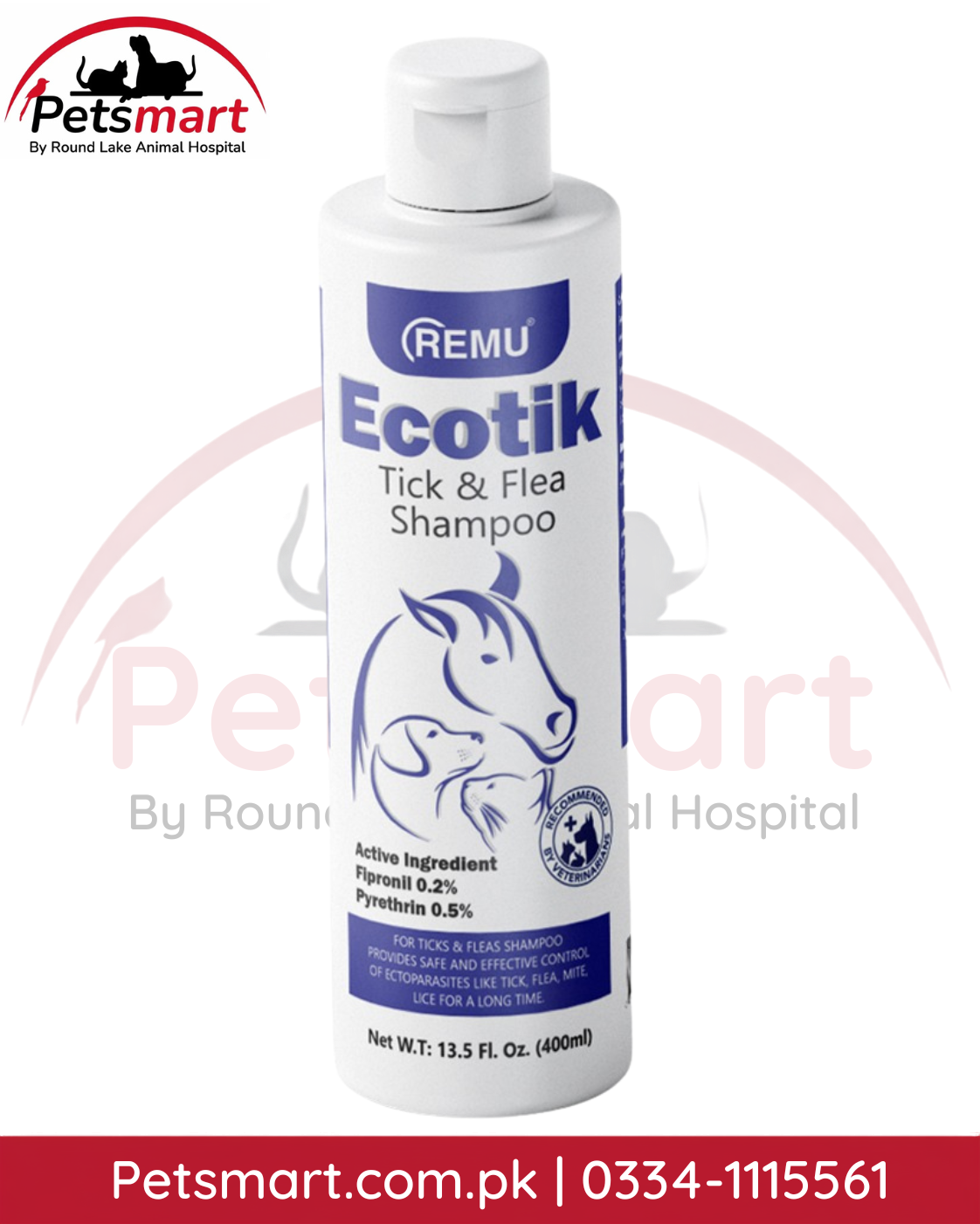 Remu Ecotik Tick and Flea Shampoo 400ml with Fipronil 0.2% and Pyrethrin 0.5%