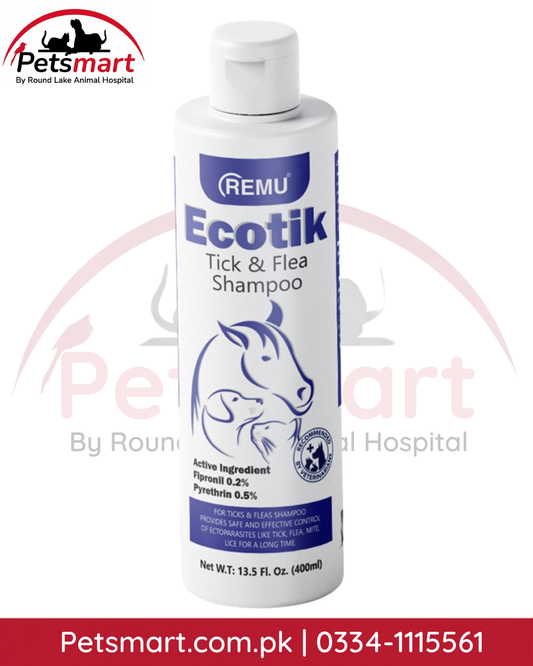 Remu Ecotik Tick and Flea Shampoo 400ml with Fipronil 0.2% and Pyrethrin 0.5%
