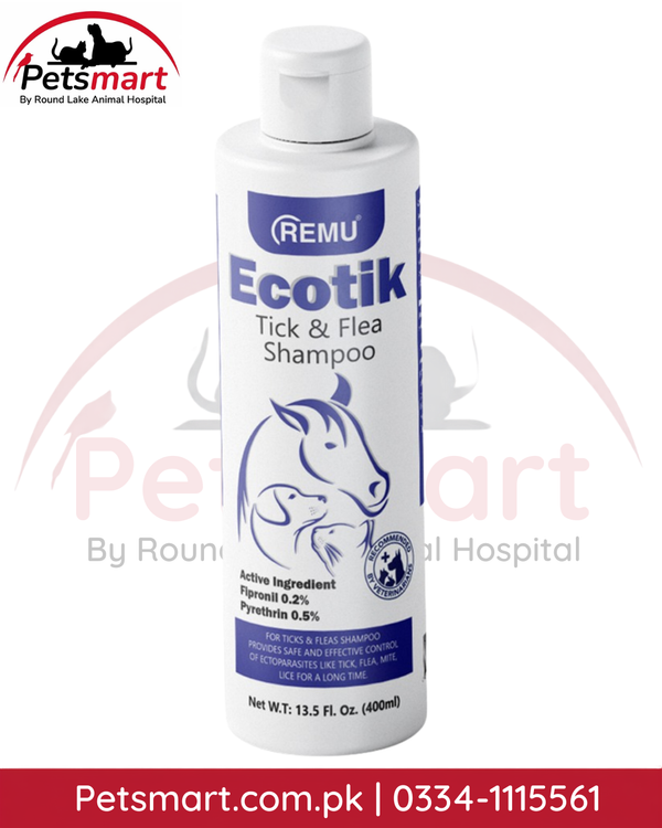 Remu Ecotik Tick and Flea Shampoo 400ml with Fipronil 0.2% and Pyrethrin 0.5%