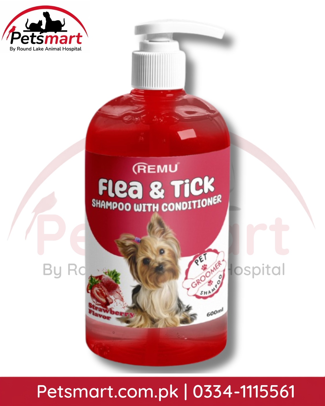 Remu Flea and Tick Shampoo with Conditioner Strawberry 600ml for dogs