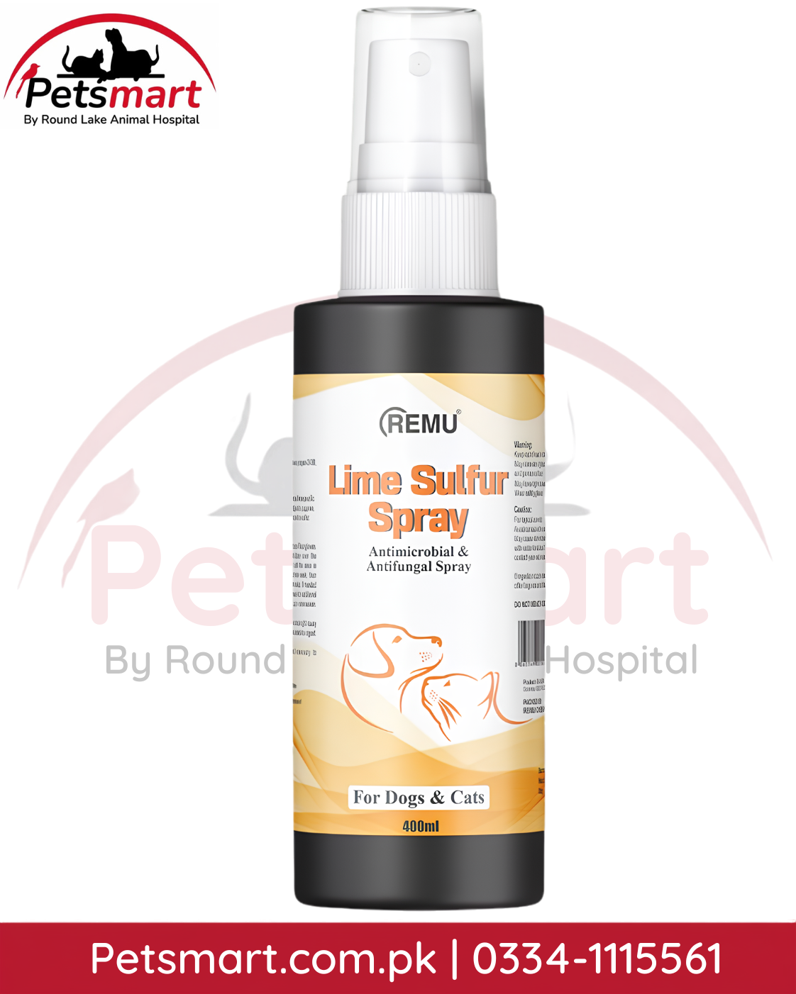 Remu Lime Sulfur Antimicrobial and Antifungal Spray 400ml for dogs and cats