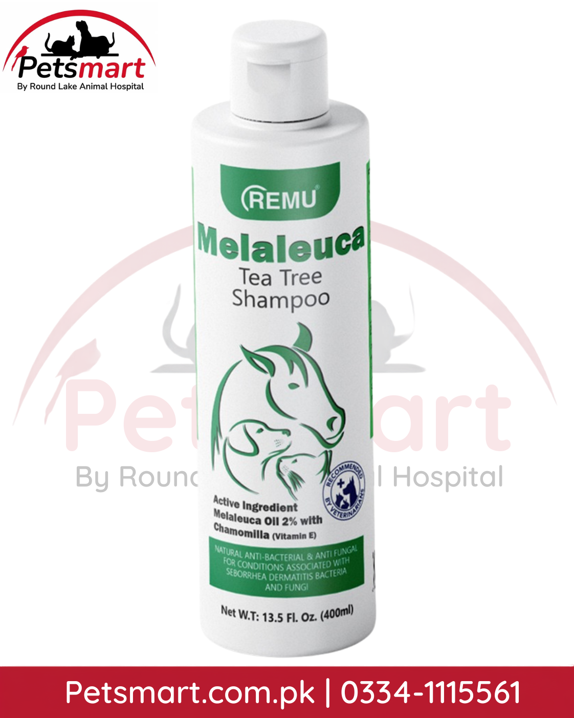 Remu Melaleuca Tea Tree Shampoo 400ml with 2 percent tea tree oil for pet skin care