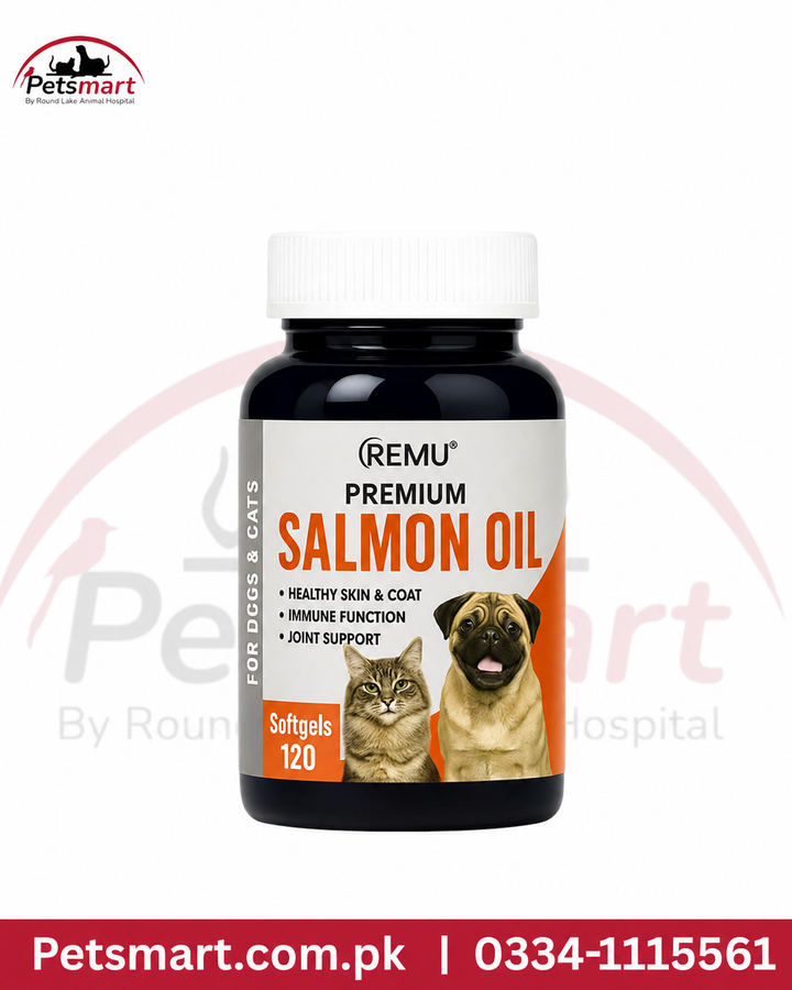 Remu Premium Salmon Oil 120 softgels nutritional supplement for dogs and cats