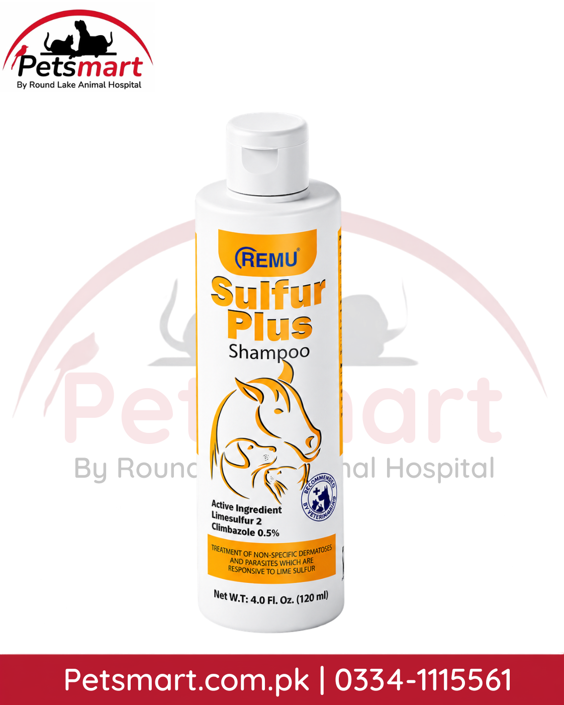 Remu Sulfur Plus Medicated Pet Shampoo 120ml with lime sulfur and Climbazole