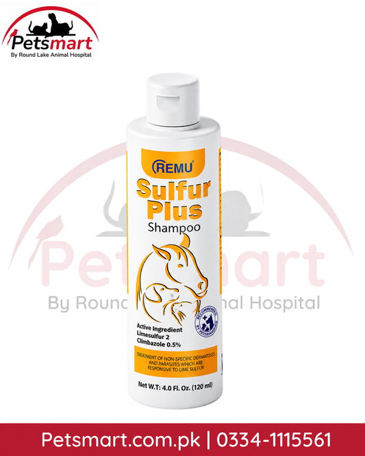 Remu Sulfur Plus Medicated Pet Shampoo 120ml with lime sulfur and Climbazole