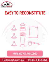 Royal Canin Babycat Milk 300g nursing kit with bottle teats measuring scoop and milk sachets
