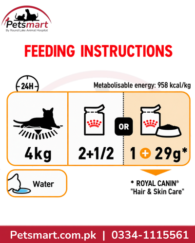 Royal Canin Hair and Skin Care Gravy feeding instructions for adult cats