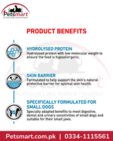 Royal Canin Hypoallergenic Small Dog hydrolysed protein skin barrier and small dog benefits
