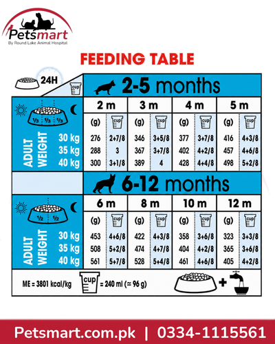 Royal Canin Maxi Puppy daily feeding guide by puppy age and expected adult weight
