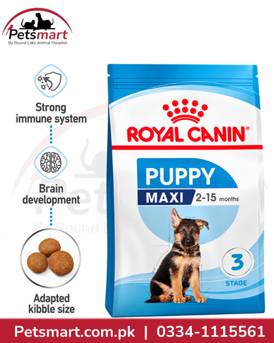 Royal Canin Maxi Puppy kibble with natural antioxidants and no artificial colours or flavours