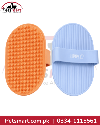 Orange and blue silicone pet massage and bathing comb for cats and dogs