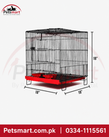 Small folding metal bird cage measuring 18 by 18 by 18 inches