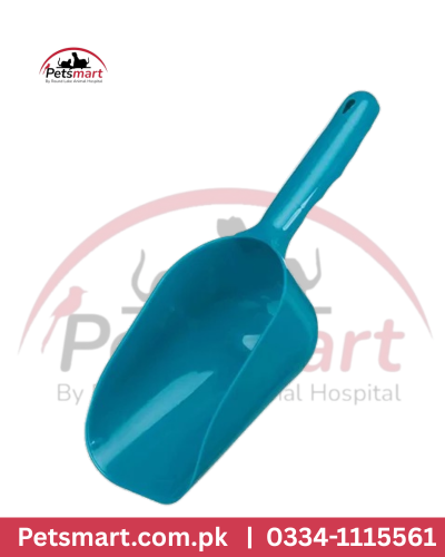 Small white plastic pet food scoop for dogs and cats