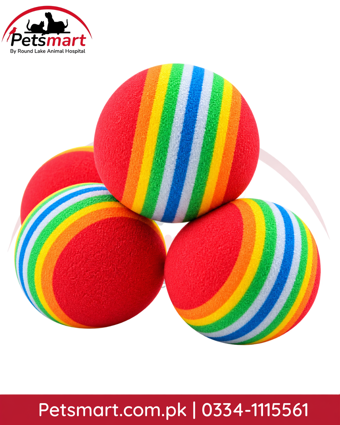 Soft striped rainbow ball toy for dogs