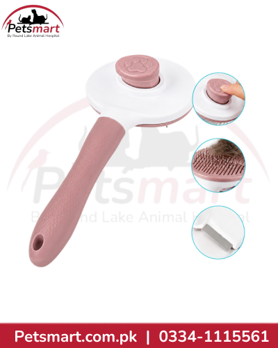 Thrive pink and white push button slicker brush for cats and dogs with fine metal grooming pins