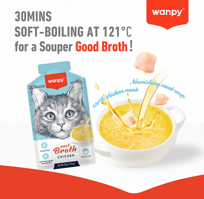 Wanpy Chicken Meat Broth soft-boiled at 121 degrees Celsius for 30 minutes