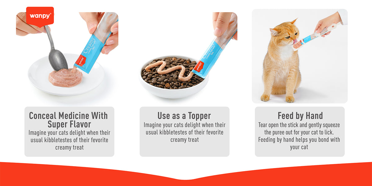 Wanpy Creamy Chicken cat treat daily feeding guide by cat body weight
