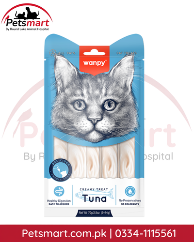 Wanpy Creamy Tuna lickable cat treats 70g pack with 5 individual 14g tubes