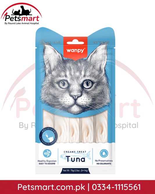 Wanpy Creamy Tuna lickable cat treats 70g pack with 5 individual 14g tubes