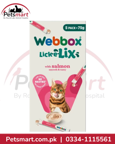 Webbox Lick-e-Lix Salmon Cat Treats 75g pack with five 15g creamy sachets