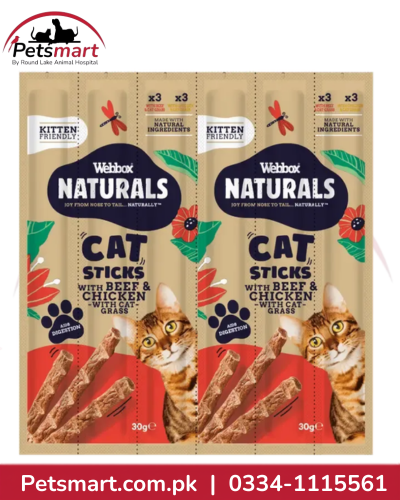 Webbox Naturals Beef and Chicken Cat Sticks with Cat Grass 30g pack