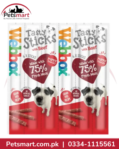 Webbox Tasty Sticks Beef Dog Treats Small 30g pack with six individually wrapped sticks