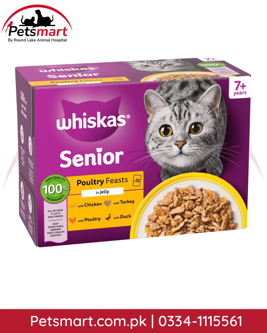 WHISKAS Poultry Feasts in Jelly Senior 7+ Wet Cat Food Pouch for Older Cats – Chicken, Duck, Poultry and Turkey Flavours