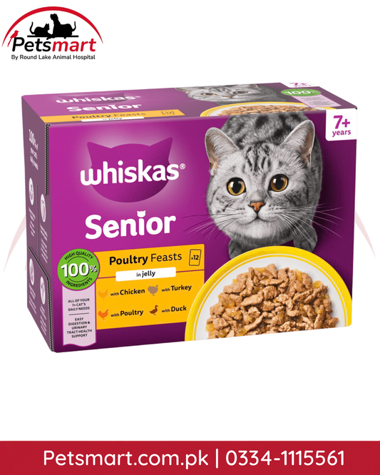 WHISKAS Poultry Feasts in Jelly Senior 7+ Wet Cat Food Pouch for Older Cats – Chicken, Duck, Poultry and Turkey Flavours
