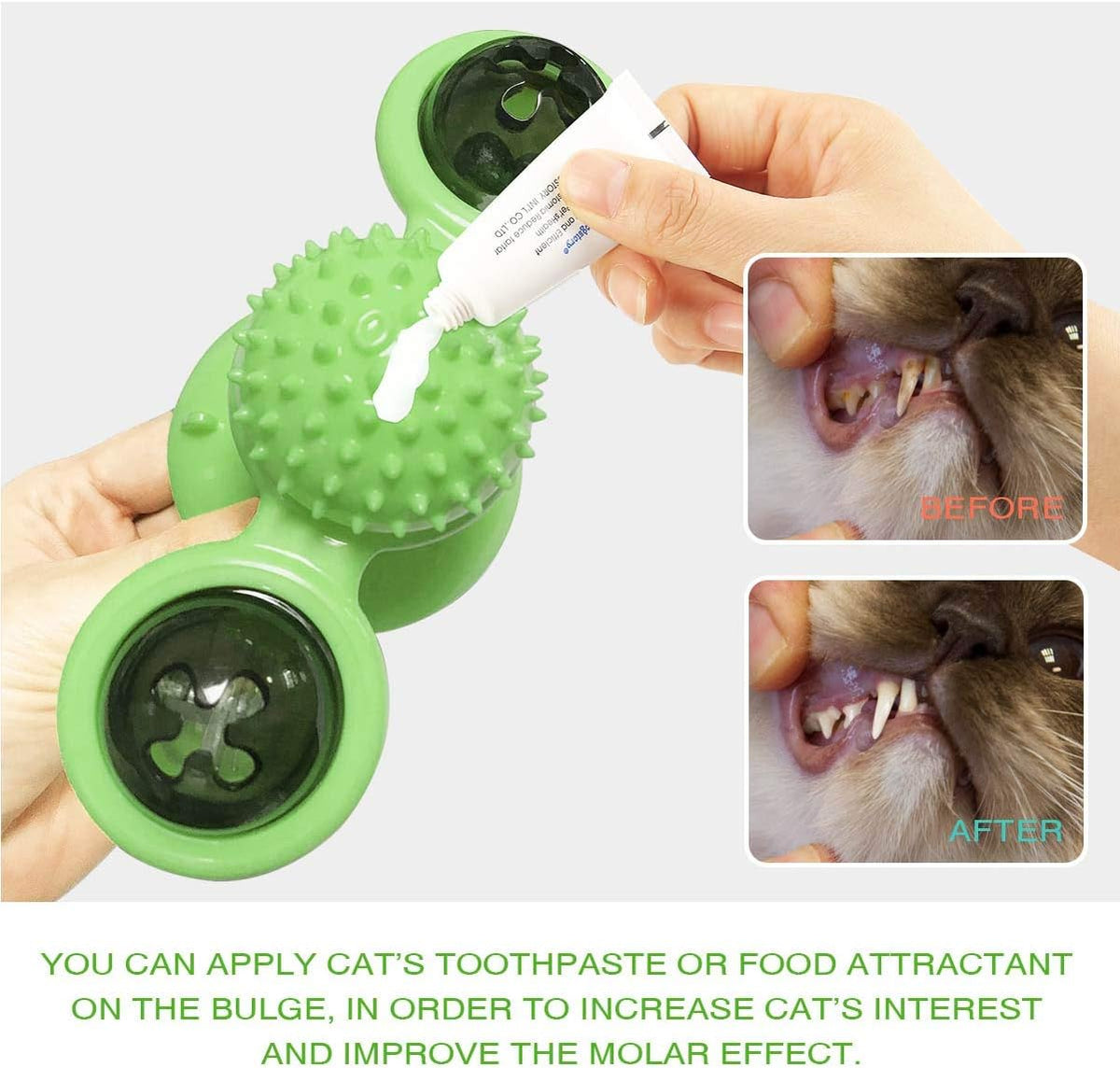 Windmill cat toy with transparent chambers for compatible catnip balls treats or play balls