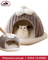 Winter plush cat house with enclosed dome design and soft cushioned interior