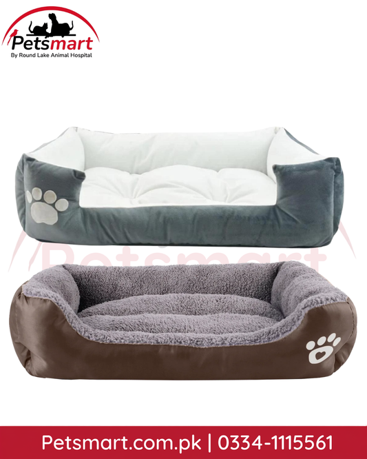 XL grey and white dog paw bed with soft cushion and raised padded sides