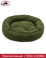 XXL round dark green cushioned pet bed with raised sides for cats and dogs