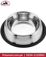 XXL silver stainless steel food and water bowl with black rubber base for cats and dogs